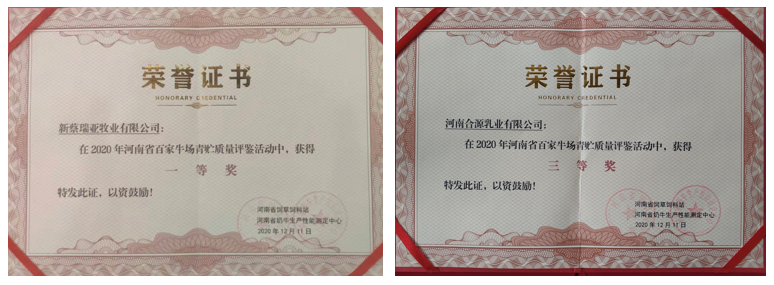 榮譽(yù) | “百家牛場青貯質(zhì)量評鑒活動”花花牛新蔡瑞亞牧業(yè)、河南合源乳業(yè)分別榮獲一、三等獎
