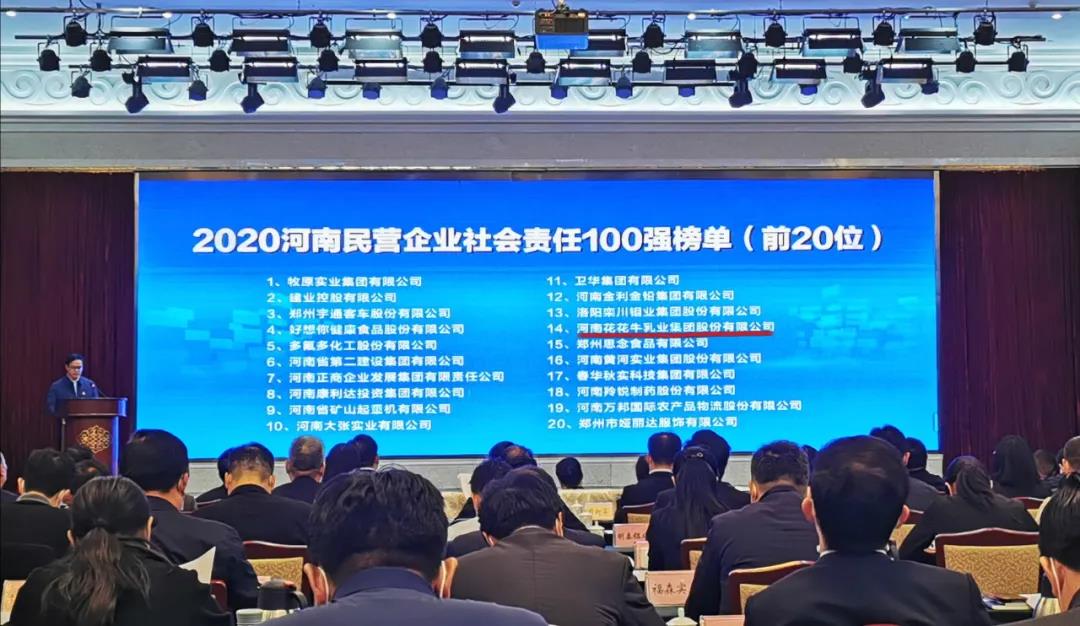 快訊 | 2020河南民營企業(yè)100強發(fā)布 花花牛榮獲“河南民營企業(yè)現(xiàn)代農業(yè)100強”、“河南民營企業(yè)社會責任100強”雙榮譽